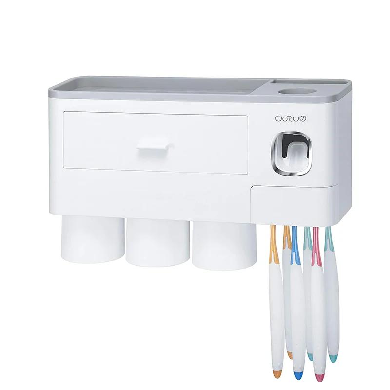 WIKHOSTAR Magnetic Adsorption Inverted Toothbrush Holder Automatic Toothpaste Dispenser Storage Rack Bathroom Accessories Set