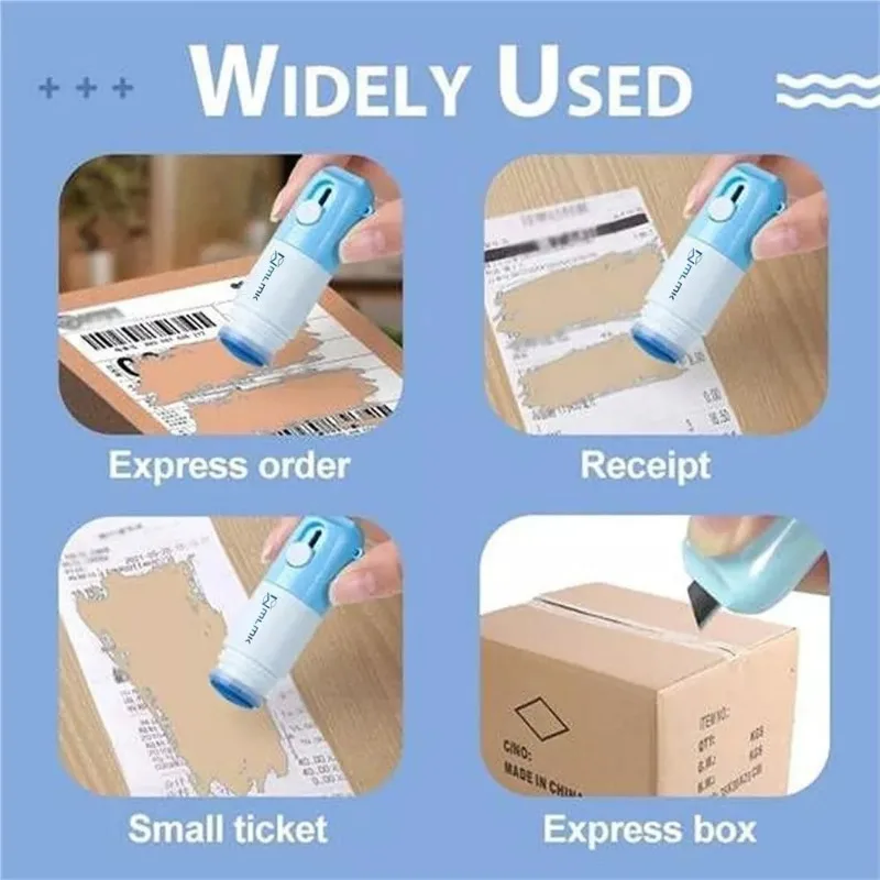 Box Cutter and Privacy Roller Stamp Compact Package Opener Label Concealer and Security Tool for Home Office Mailing Needs