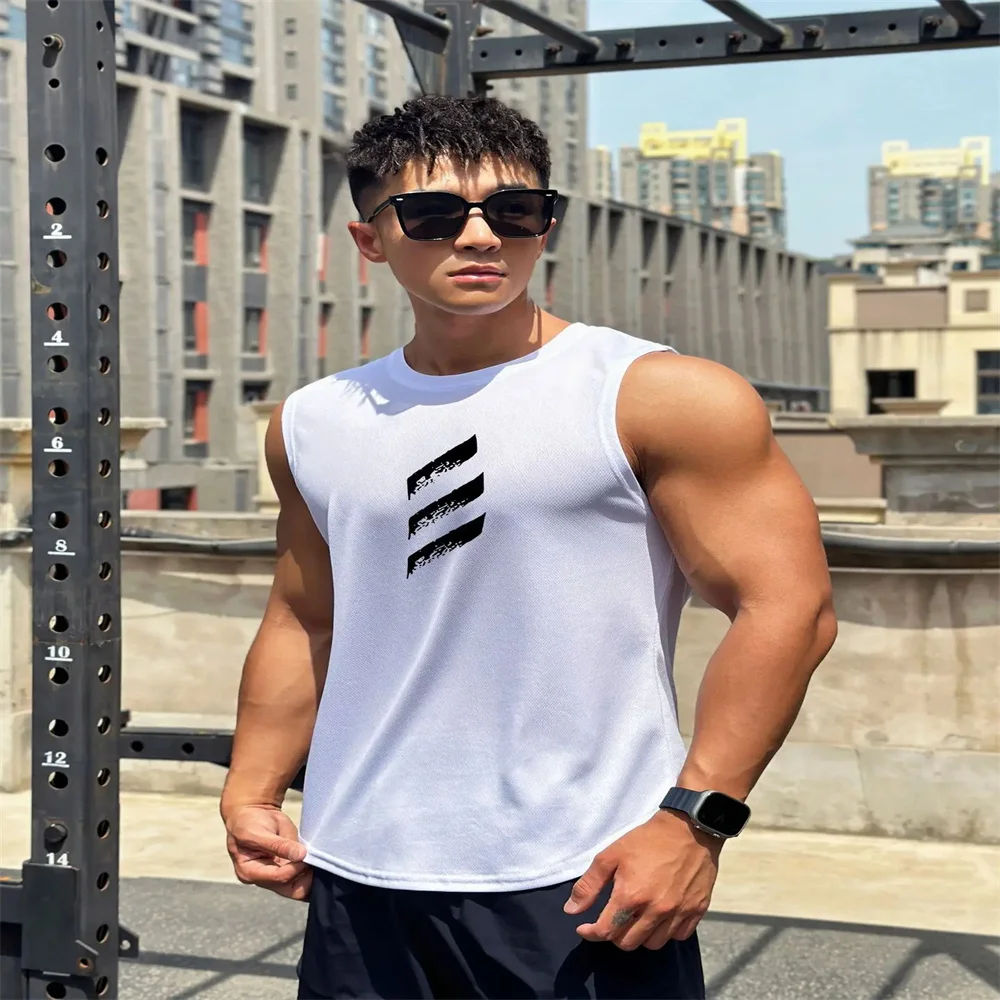 

Summer Fashion New Trend Men's Sleeveless Head Round Neck Mesh Underpants Sports Fitness Top Sleeveless Tank Top Quick Drying