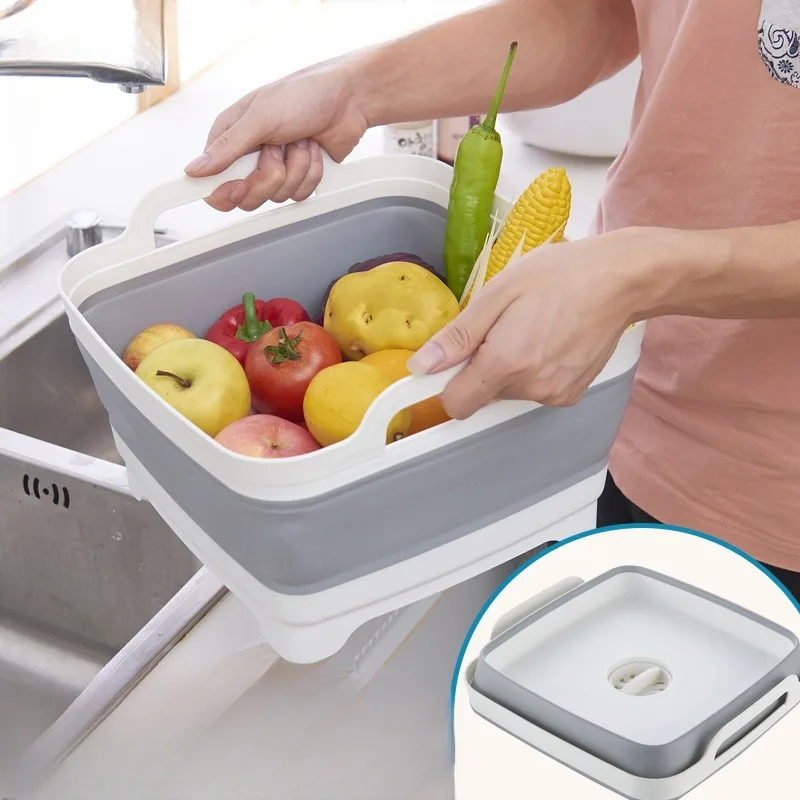 Portable folding basin Retractable plastic wash basin thickened folding sink ice bucket Wash fruit bucket