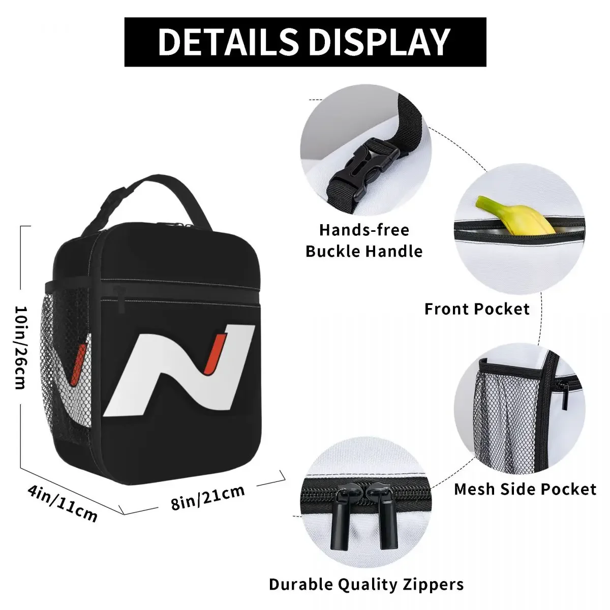 N P-Performances Lunch Bag For Adult Car H-Hyundais Lunch Box Fun School Cooler Bag Portable Oxford Thermal Tote Handbags
