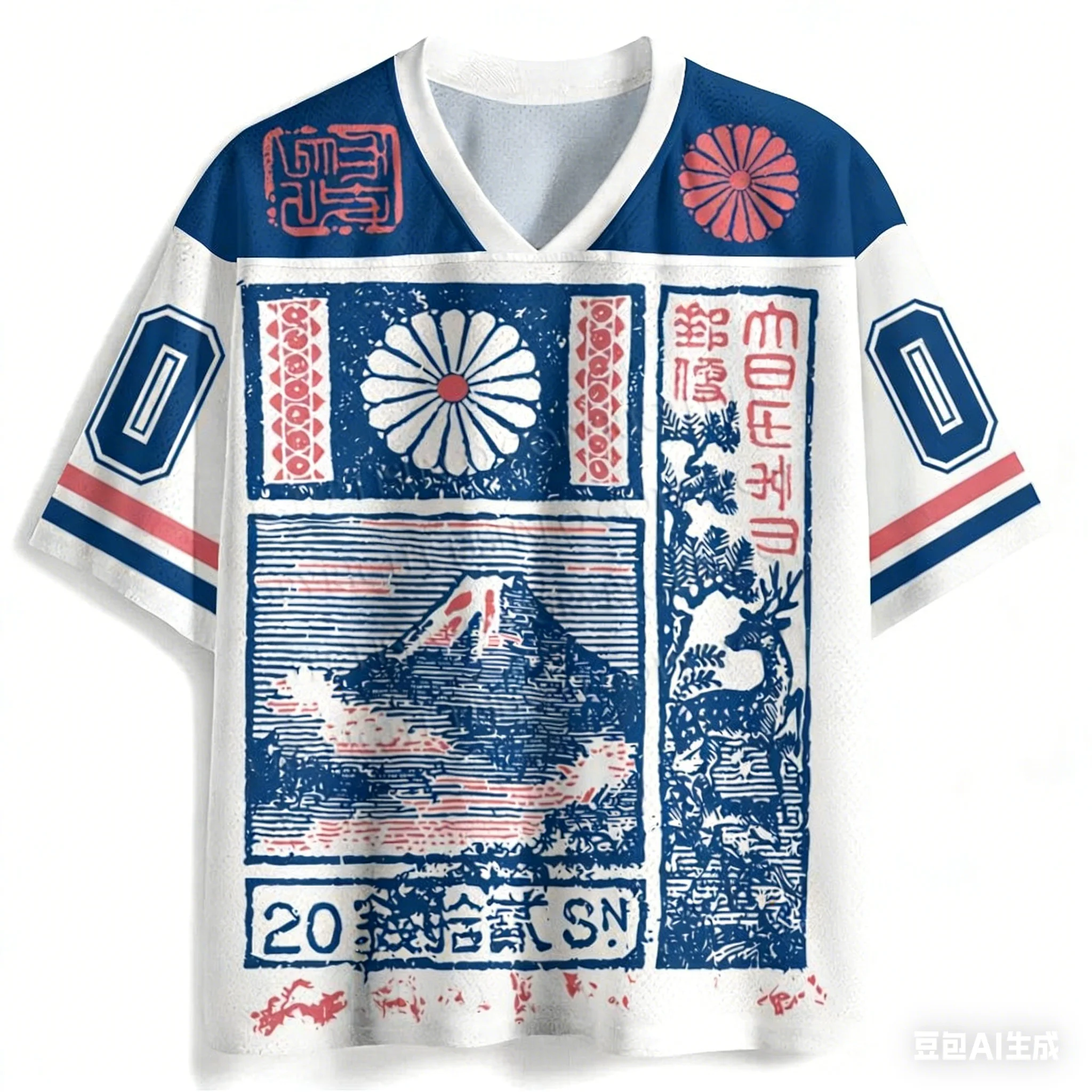 Neuestes T-Shirt im Harajuku-Stil Y2K für Erwachsene und Kinder mit Fuji Mountain, Hokkaido Retro Ukiyo-e 3D-Druck, V-Ausschnitt und Raglanärmeln – Detail 15