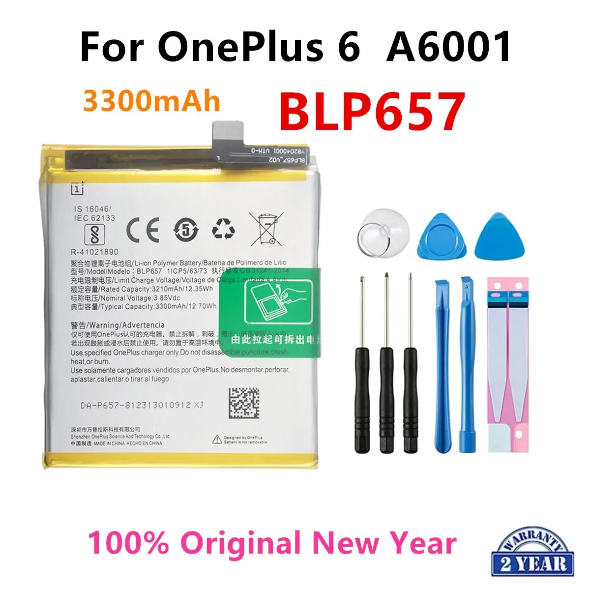 

100% Orginal BLP657 3300mAh Replacement Battery For OnePlus 6 A6001 Genuine Latest Production Phone Batteries+Tools