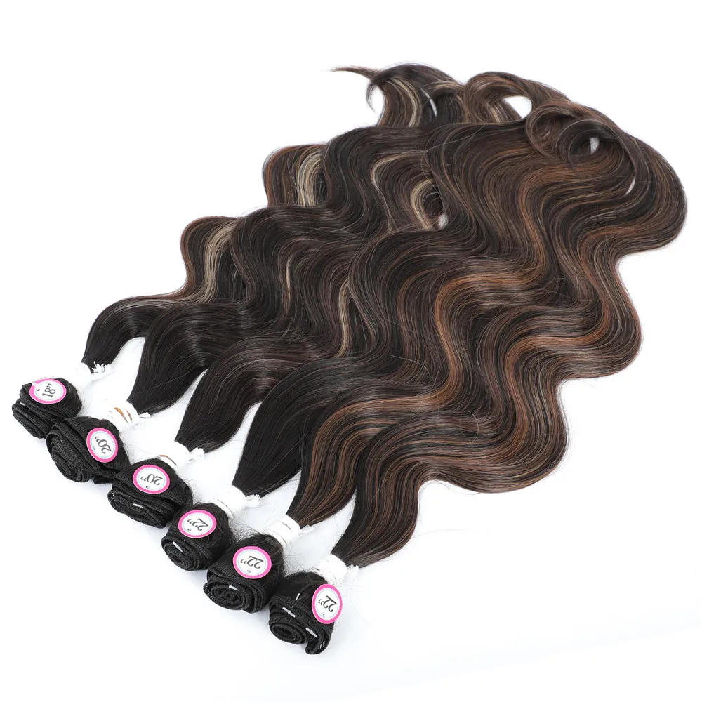 Synthetic Hair Extensions X-TRESS Body Wave Hair Bundles With Middle Part Closure For Black Women 7PCS One Pack