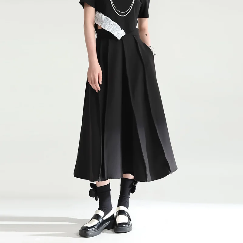 Zhongchuang Rizhen 2024 design sense high waist pleated skirt summer a word simple long puffy skirt big skirt the word is murder