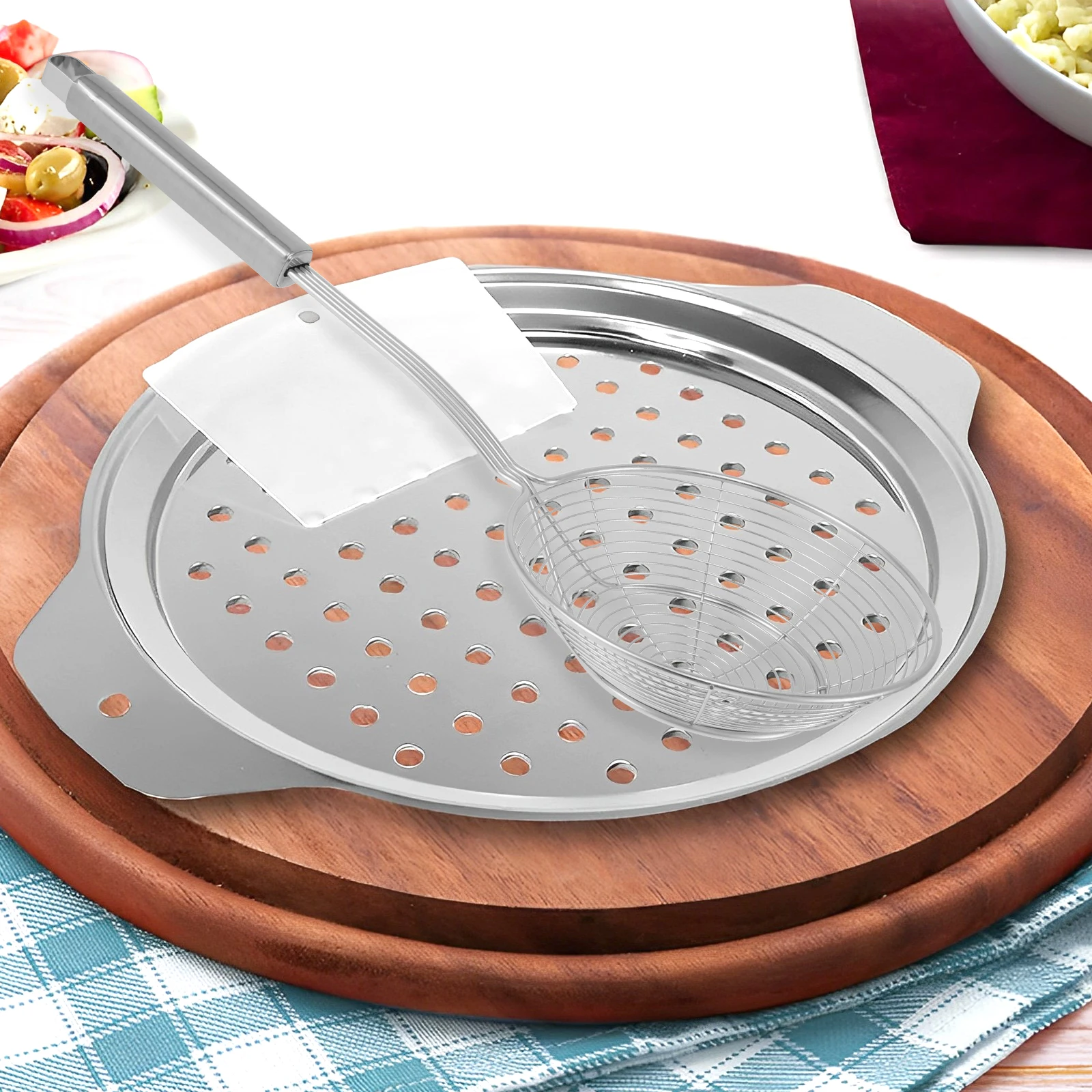 Stainless Steel Spaetzle Maker Lid with Scraper Practical Spider Strainer Skimmer Spoon German Spaetzle Maker Easy to Use