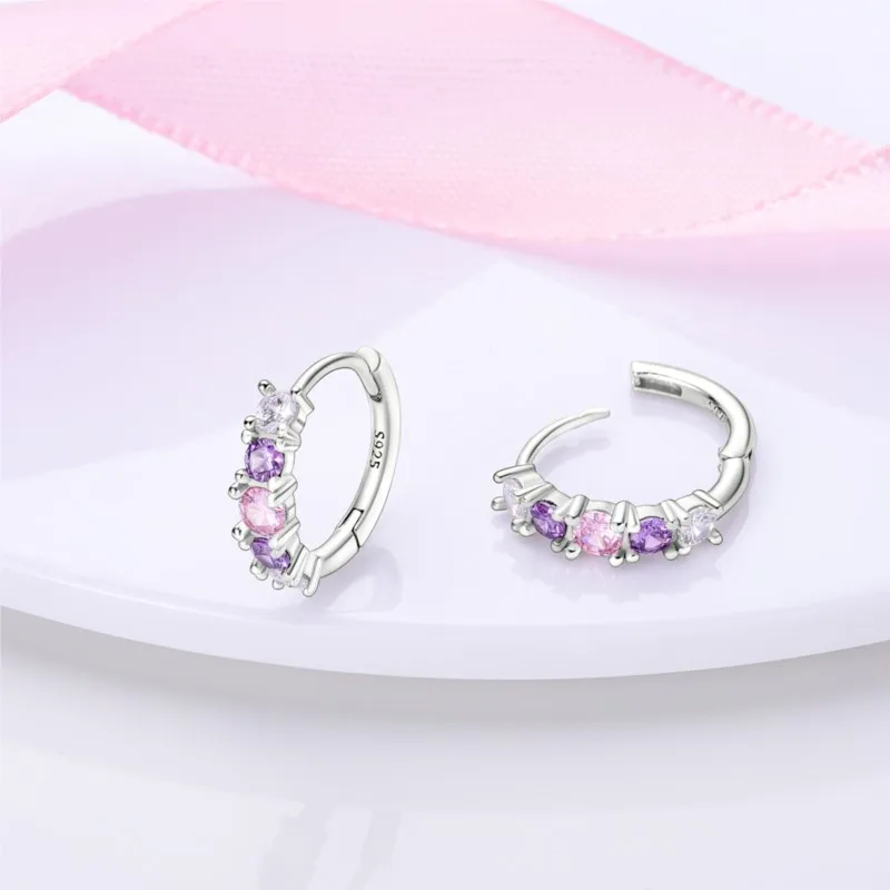 MISEFF Real 925 Sterling Silver Earring Gradual Change Green Blue Colored Zircon Hoop Earrings Engagement Wedding Jewelry Gifts