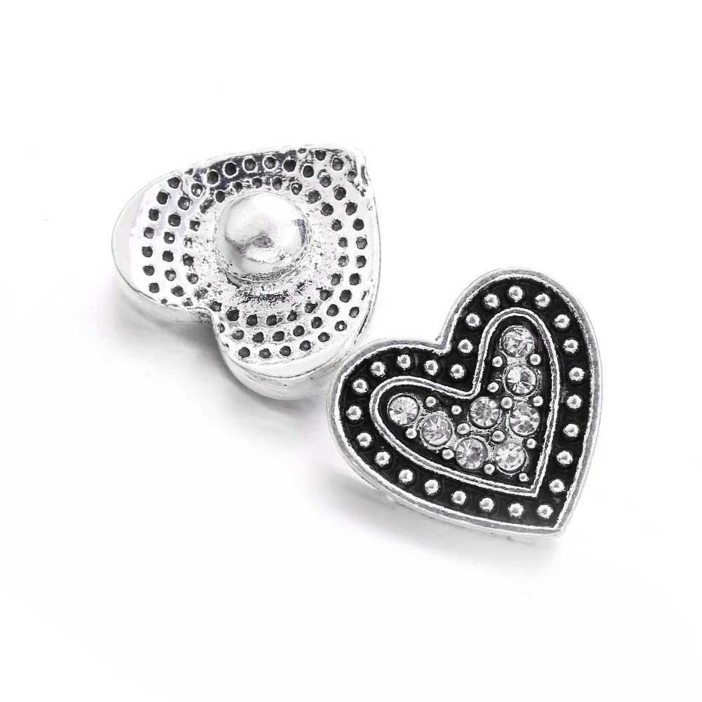 30pcs Vintage Style 12mm Snap Button Jewelry Charms Bracelets Crystal Heart 12mm Snap Buttons for Earrings Bracelet