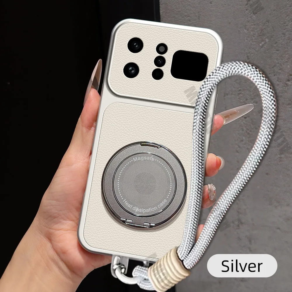 Magnetic Rotating Bracket Phone Case with Lanyard and PU Leather Soft Cover