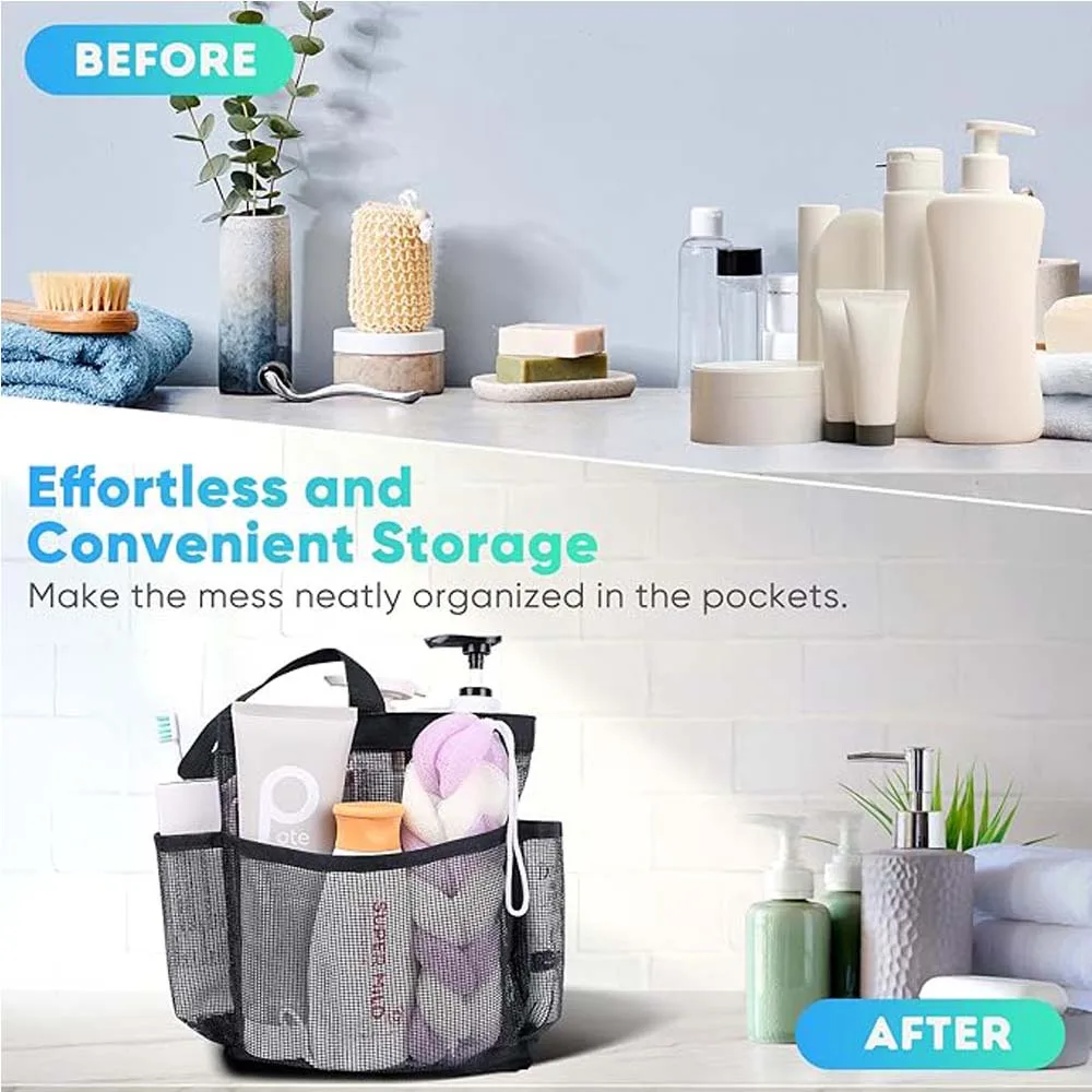 1pc Large Capacity Mesh Toiletry Bag, Portable Handbag for Going Out, Polyester Black Beach Bag, Suitable for Outdoor Play 5