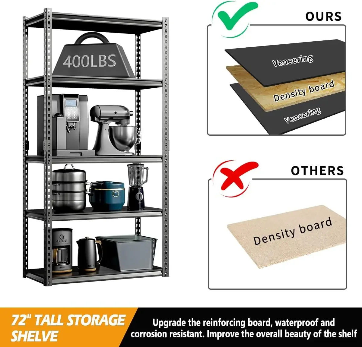 Garage Storage Shelves Adjustable 5-Tier Metal Heavy Duty Shelving Utility Storage Rack for Garage Organization Warehouse 6