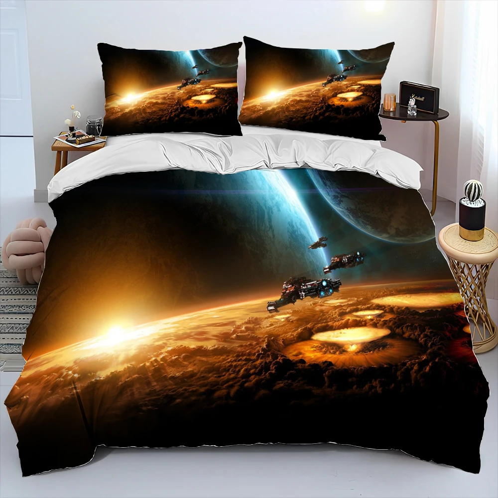 3D Space Fixed Stars Galaxy Earth Comforter Bedding Set,Duvet Cover Bed Set Quilt Cover Pillowcase,King Queen Size Bedding Set