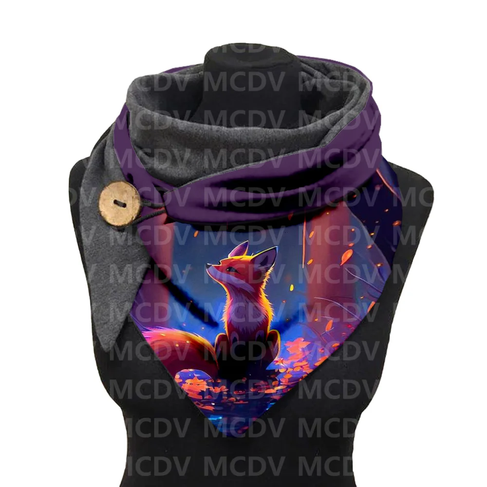 

Fox 3D Printed Warm Fleece Casual Scarf And Shawl for Women Warm and comfortable Scarf