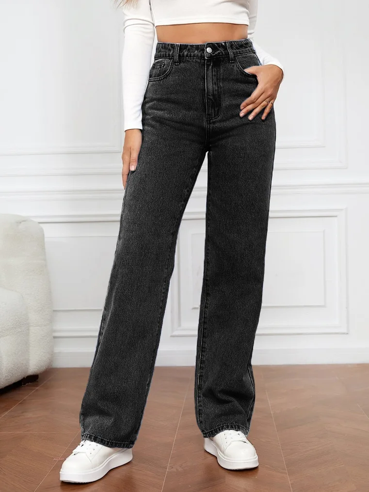 2024 Women's Jeans Baggy Wide-leg Pants High-waisted Wash Denim Fashion Straight Leg Pants Y2k Jeans Pockets Pantalones De Mujer