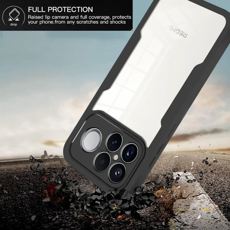 360° Full Coverage Transparent Acrylic Back Case with Shockproof Soft Frame Cover