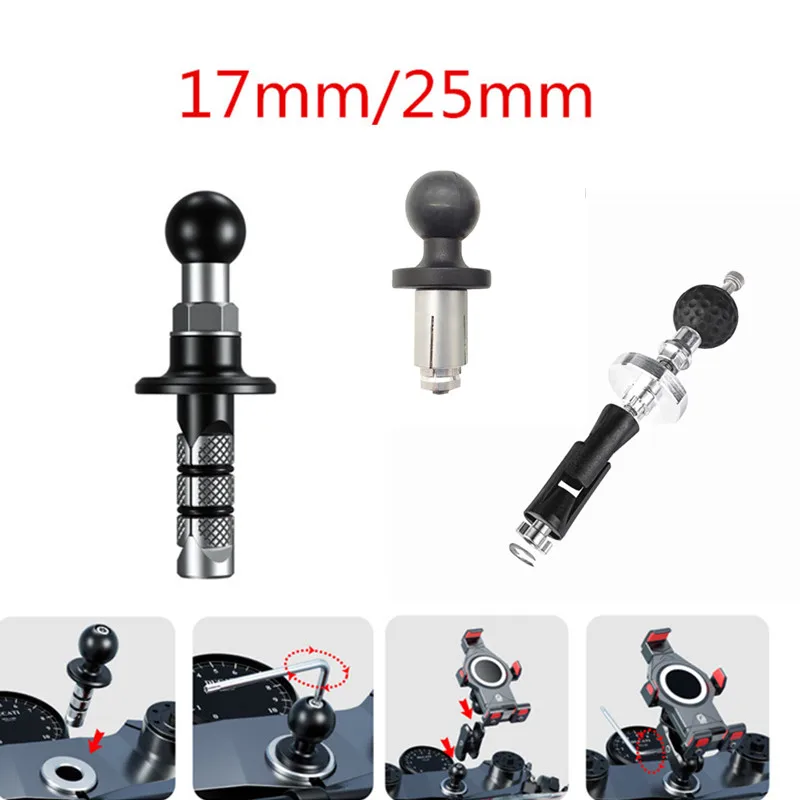 Motorcycle Bike Mount Black Fork Stem Base with 17mm or 25mm Ball