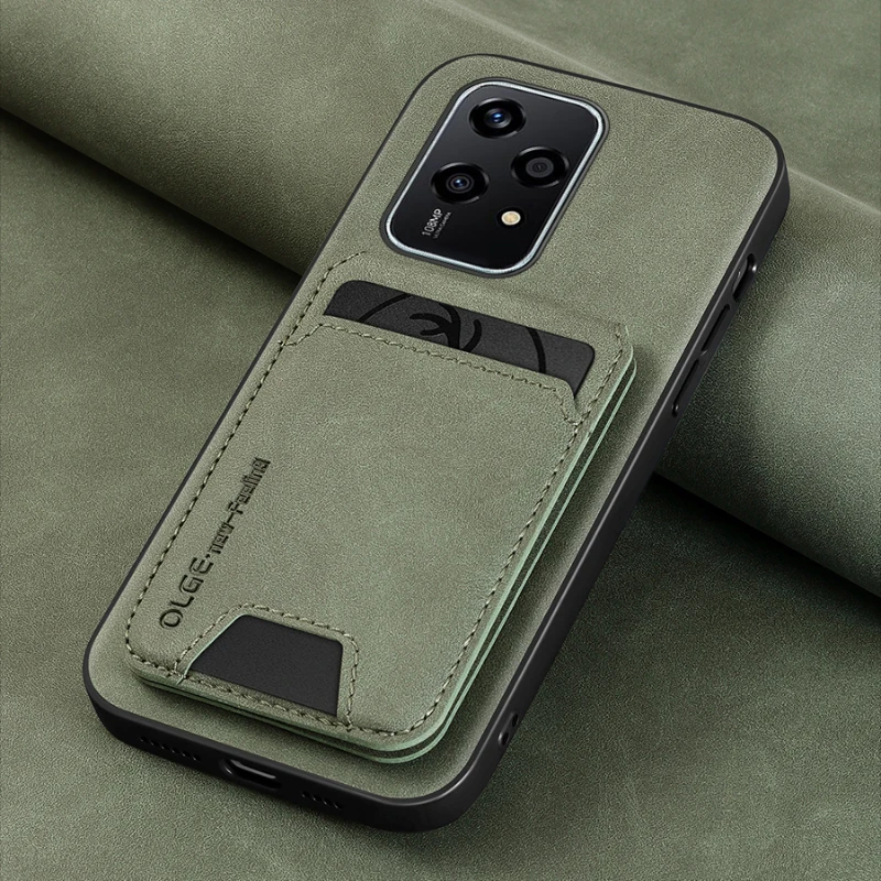 Solid Color Leather Wallet Phone Case with Card Slot and Shockproof Bracket