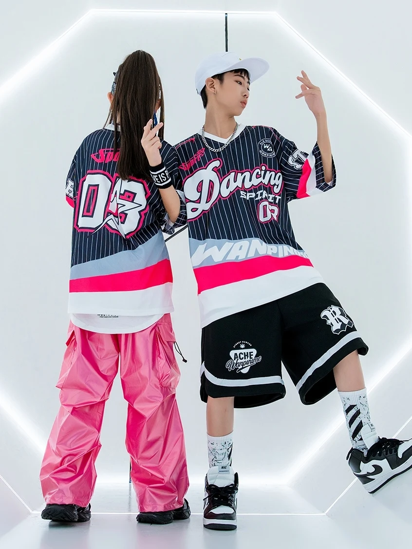 New Jazz Dancing Outfits For Girls Loose Jacket Cargo Pants Suit Boys Ballroom Hip Hop Dance Costumes Performance Wear DQS16284