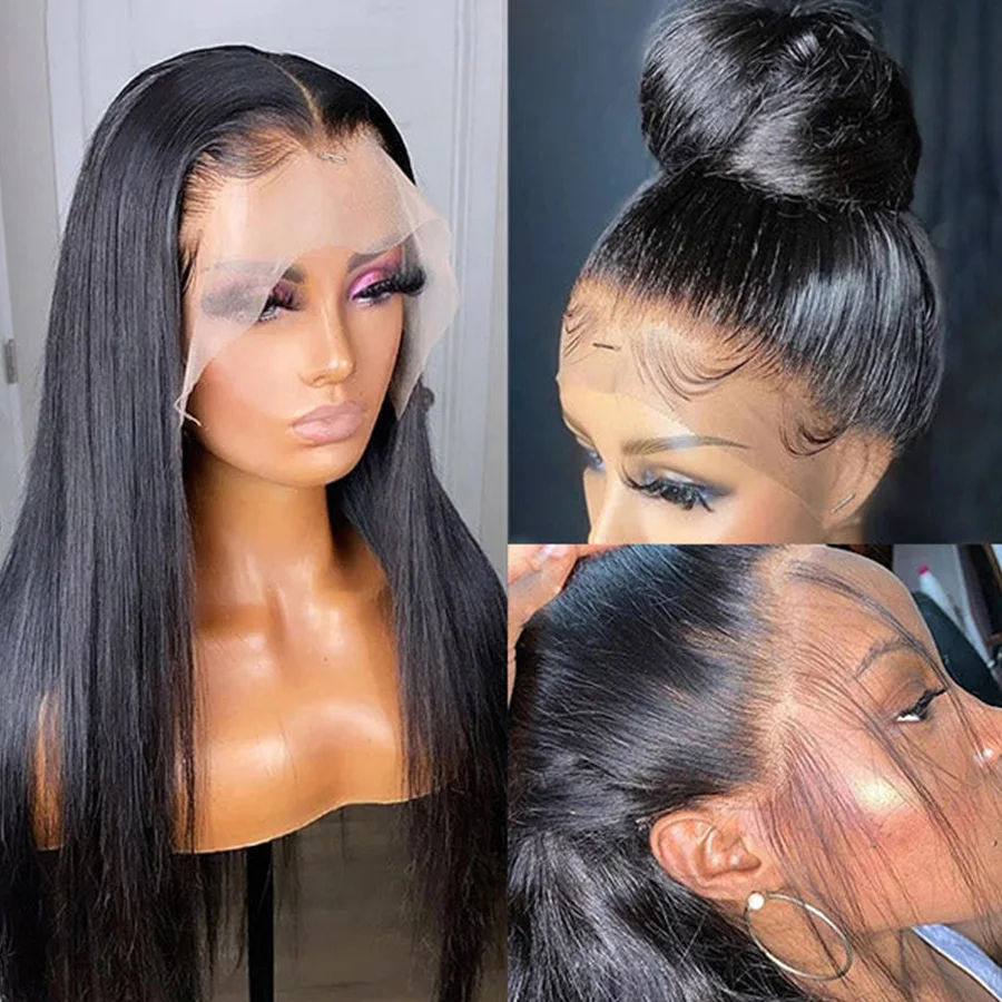 360 Full Lace Frontal Wig Pre Plucked Brazilina HD Transparent Front Smooth Human Hair Wigs 180 Density Can Be Dye &amp Bleach | Шиньоны и