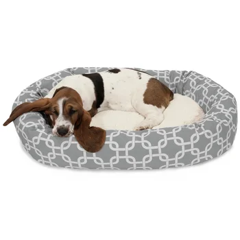 Washable Dog Bed Cozy Round Bagel Design Calming Plush Bolster Pet Bed Medium and Large Dogs 2