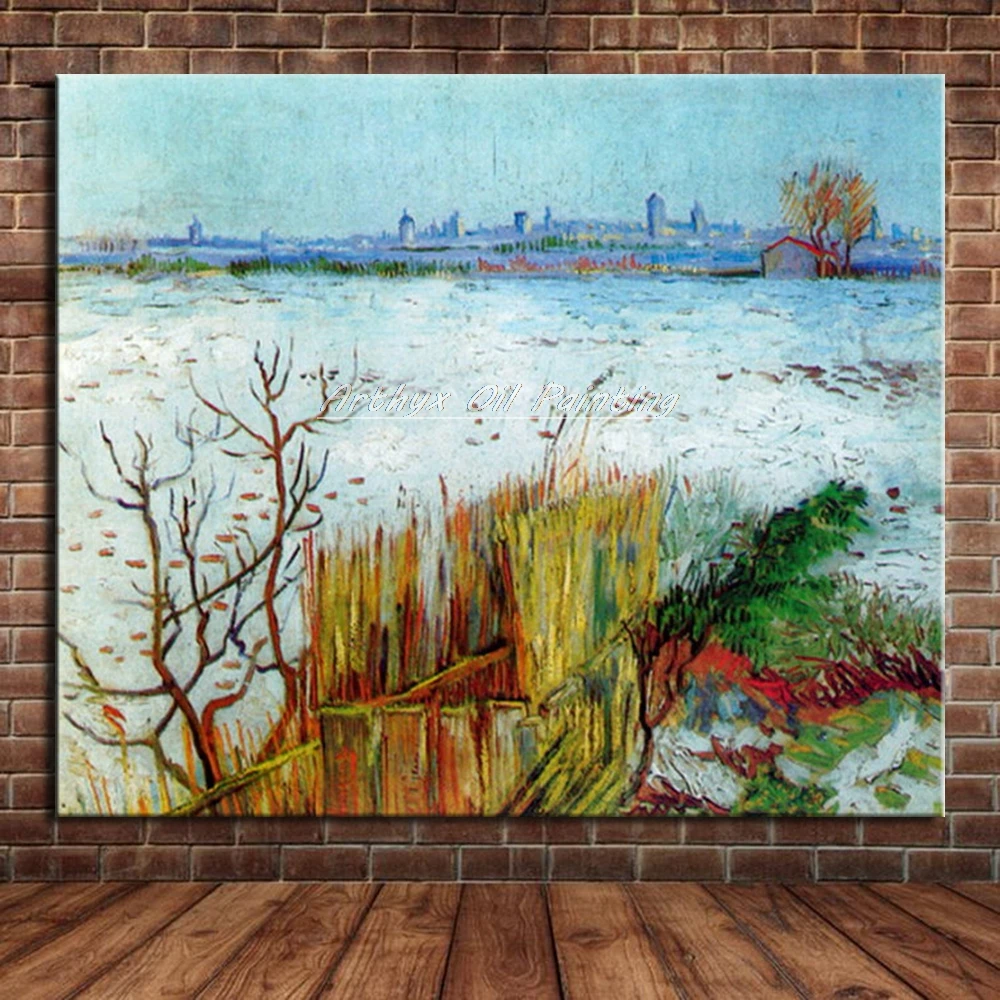 

Arthyx Handpainted Snowy Landscape With Arles In The Background Of Vincent Van Gogh Oil Painting On Canvas,Modern Art,Home Decor