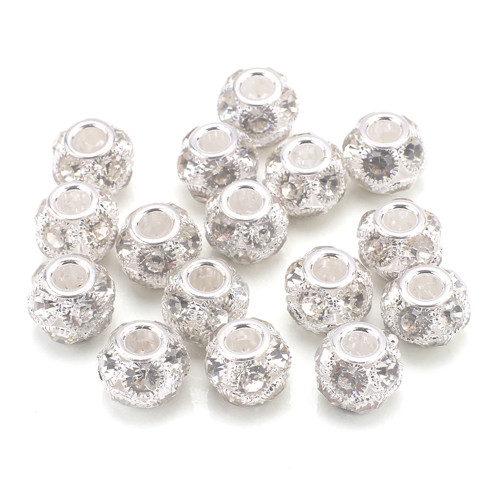 5Pcs 16mm 라운드 스페이서 비즈 유리 라인 석 크리스탈 큰 구멍 DIY 팔찌 목걸이 쥬얼리 액세서리 만들기