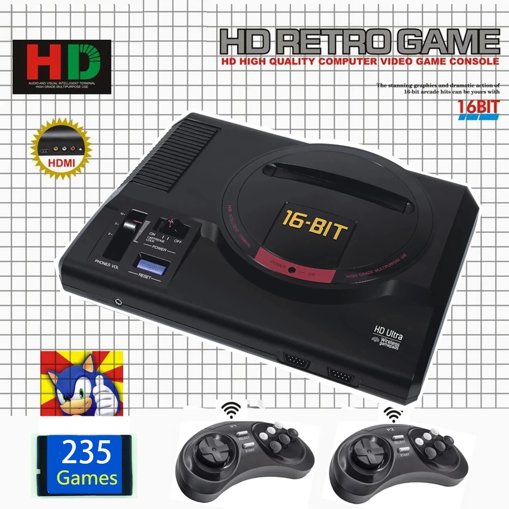 2022 New Version 16Bit MD Genesis TV Game Console HD RCA Display Wireless Gamepads 170 Sega Classic Games 112/126 in 1 games