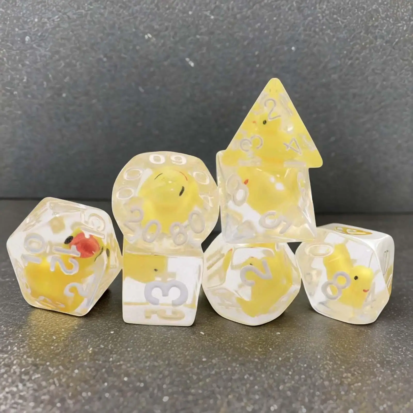 7x Polyhedral Dices Filled with Ducks Animal D4 D8 D10 D12 D20 Multi Sided Dices for KTV Role Playing Game Board Game Card Games 5