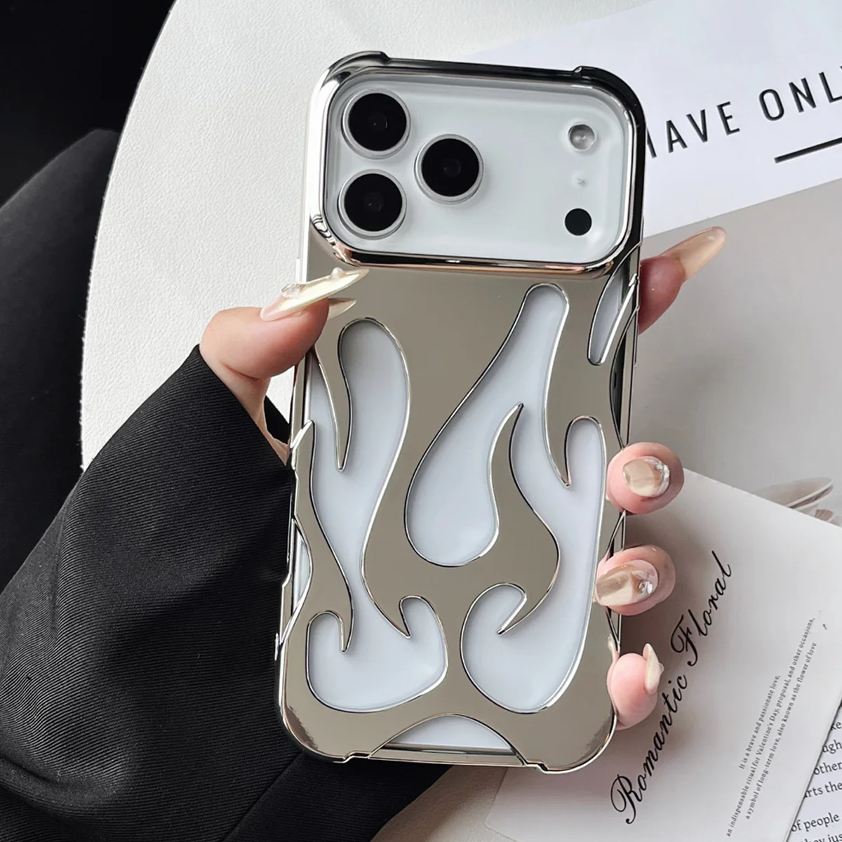 Plating Hollow Flame Pattern Silicone Shockproof Phone Case Cover