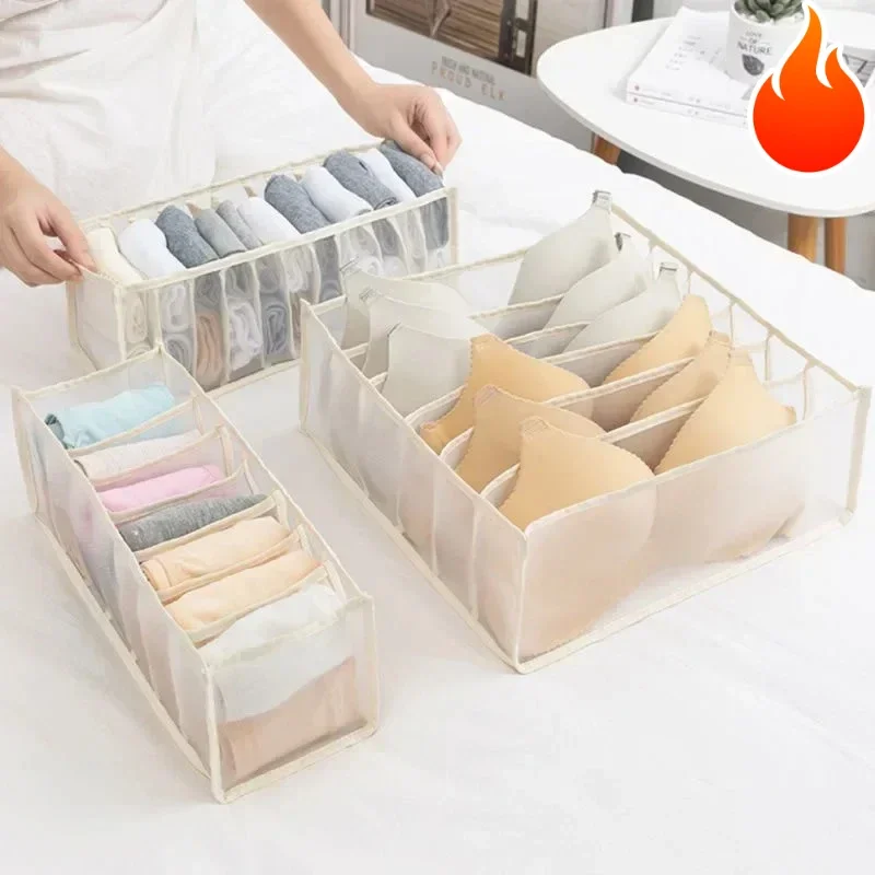6/7/11grids Foldable Underwear Underwear Socks Organizer with Dividers Clothes Storage Box Breathable Mesh Bag for Wardrobe