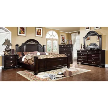 Hot sales24/7 Shop at Home Syracuse 6-Piece Traditional Solid Wood Bedroom Set with Chest, Mirrored-Dresser and 2 Nightstands, B 7
