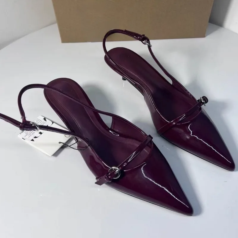 Pointed Toe Buckle Strap Ladies Sandals Solid Shallow Fashion Sexy Party Slingbacks Summer High Heeled Shoes Woman women slingback sandals women high heels shoes women dress shoes