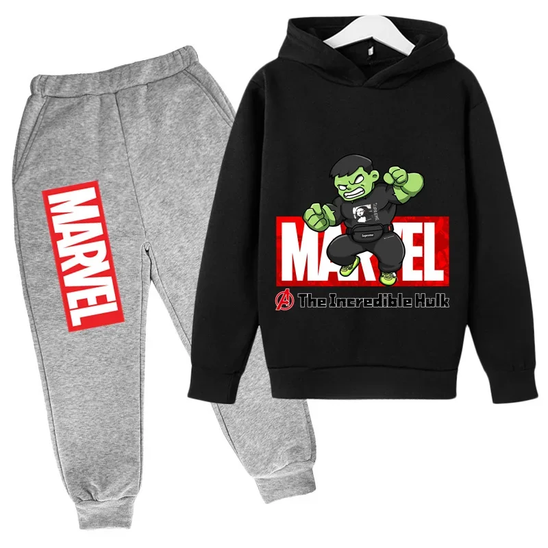 thumbnail image 1 of Sudadera con capucha y pantalones de Hulk de Los Vengadores de Marvel para niños, 2 piezas, trajes de primavera y otoño, ropa para niño y niña, sudadera con estampado de dibujos animados, conjuntos de, 1 of 5