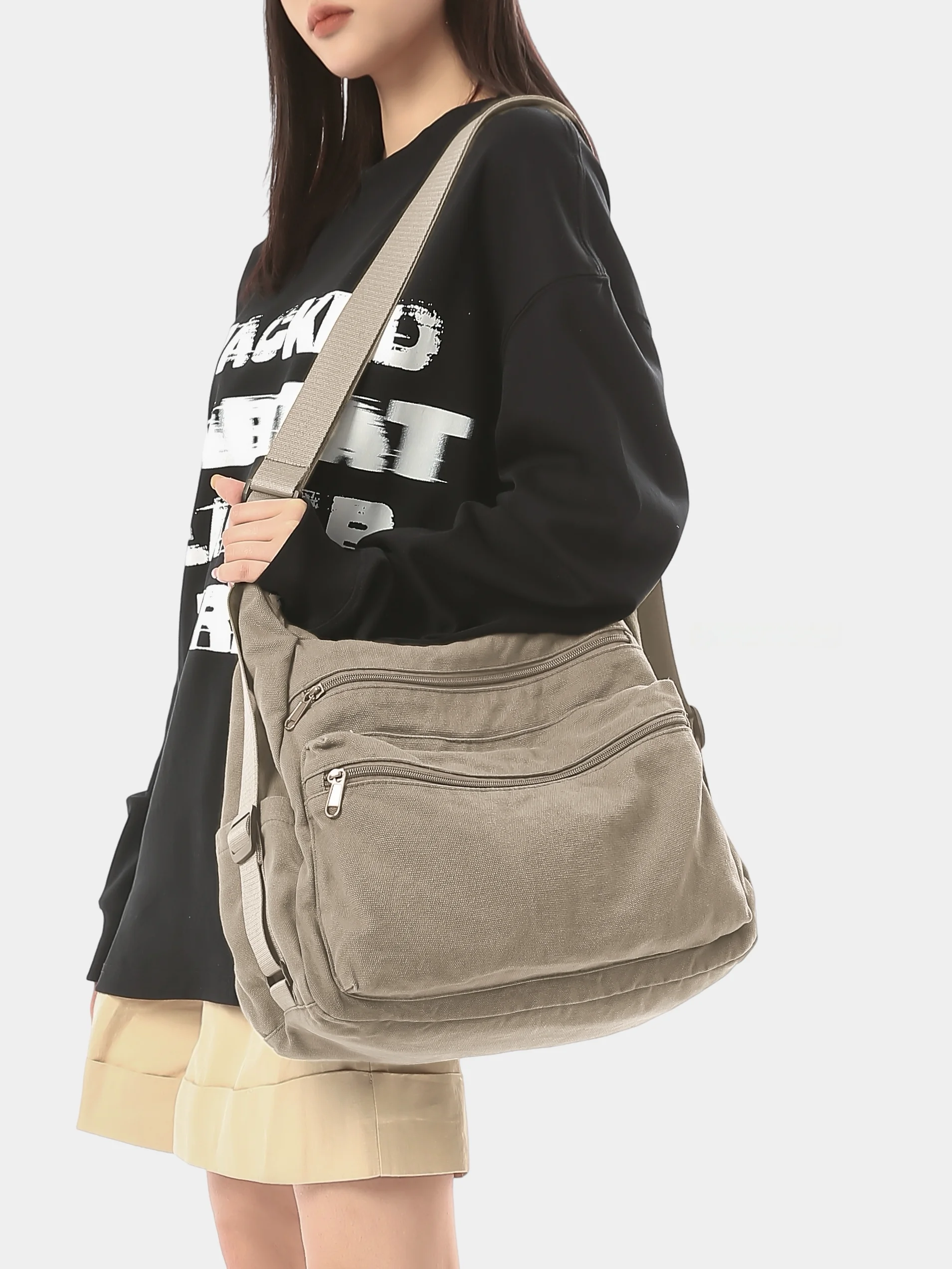 Retro Washed Canvas Crossbody Bag with Multiple Pockets Large Capacity Casual Commuting Shoulder Bag for Men And Women - 3