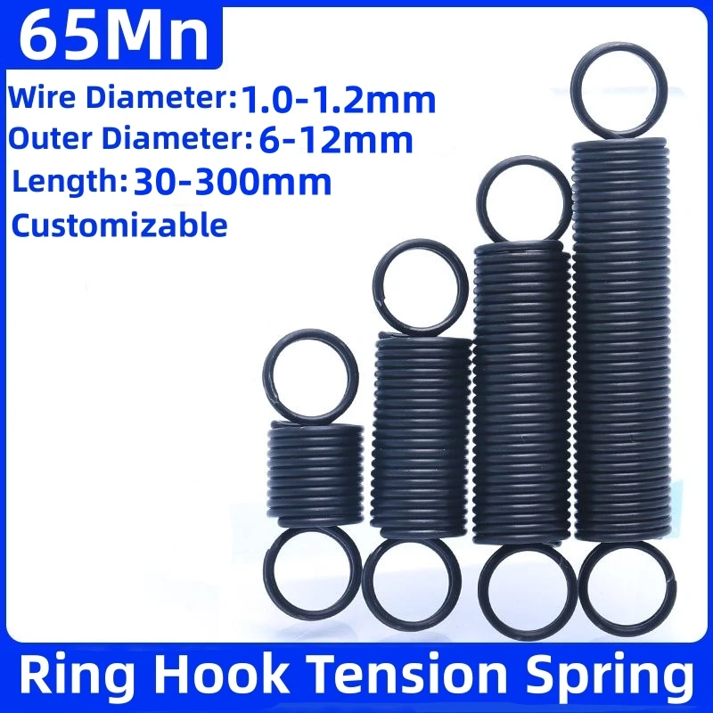 

65 Manganese Steel Tension Spring Closed Hook Cylindroid Helical Pullback Extension Coil Wire Diameter 1.0-1.2mm OD 6mm~12mm