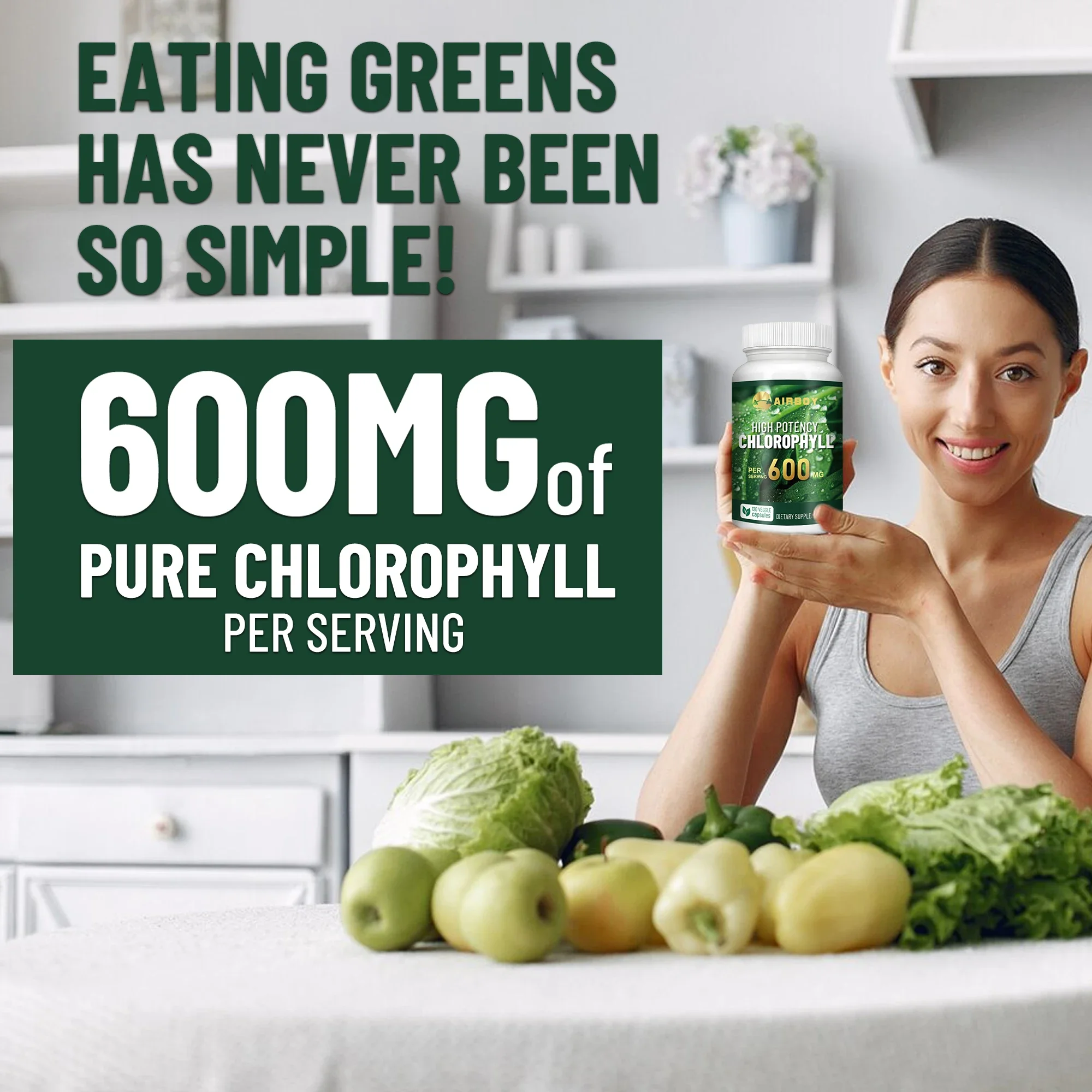 Chlorophyll Supplement 600mg - Smelling Breath, Skin Health, Remove Body Odor Naturally - 120 Capsules - Image 4