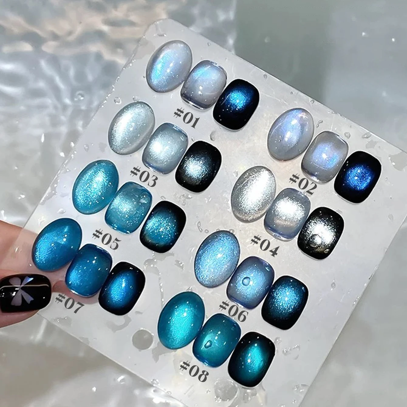 MIANEL 12 ml Glacier Blue Crystal Cat Eye Gel Ice-Transparent Blue-Purple Shimmering Glass Bead Nail Art für den Winter – Detail 31