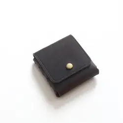 Vintage Cowhide Leather Coin Purse - Unisex Mini Money Bag & Earphone Case (Dark brown)