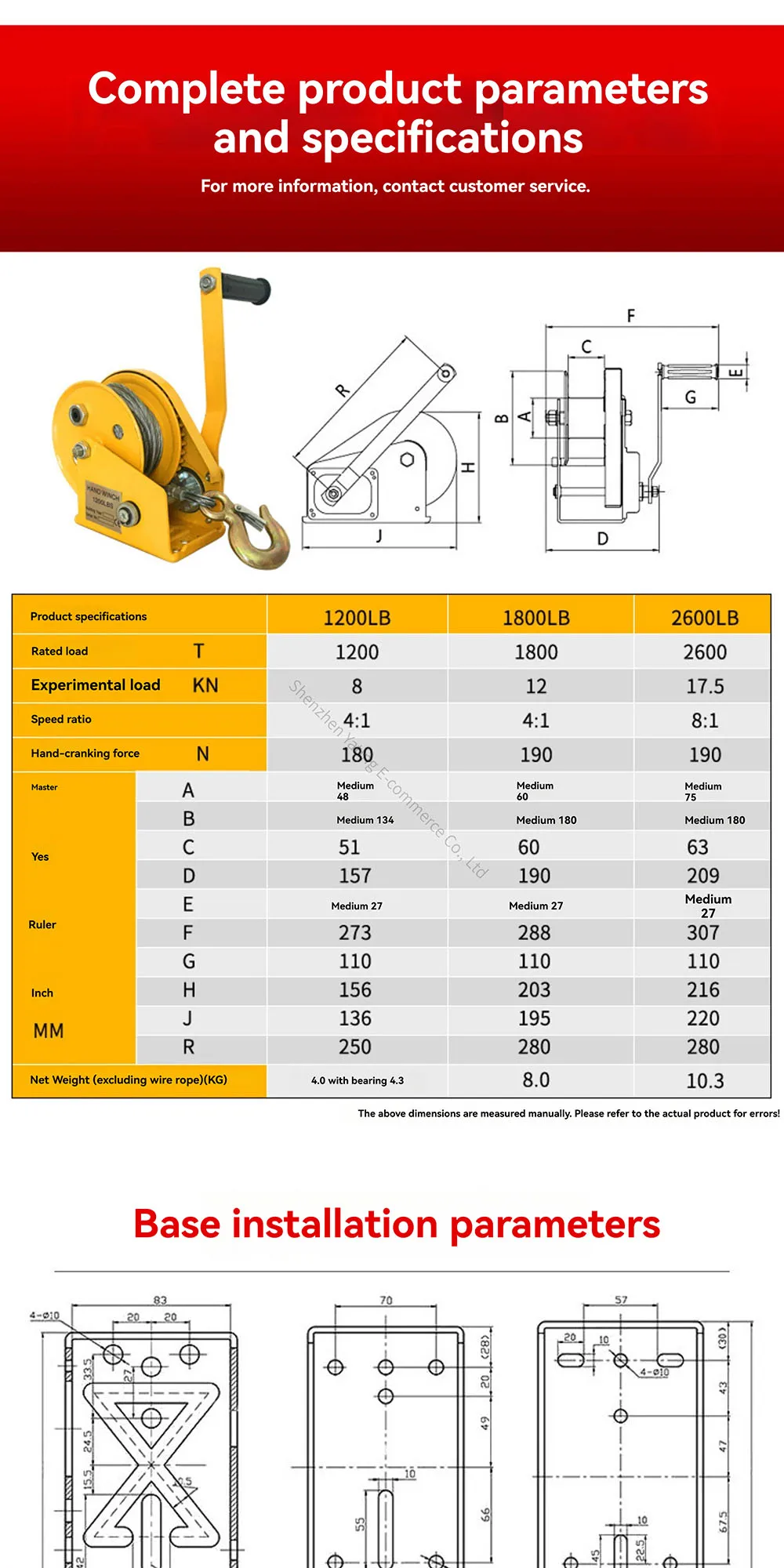 1800LB Portable Traction Hoist, Lifting Crane Hand Cranked Winch, Bidirectional