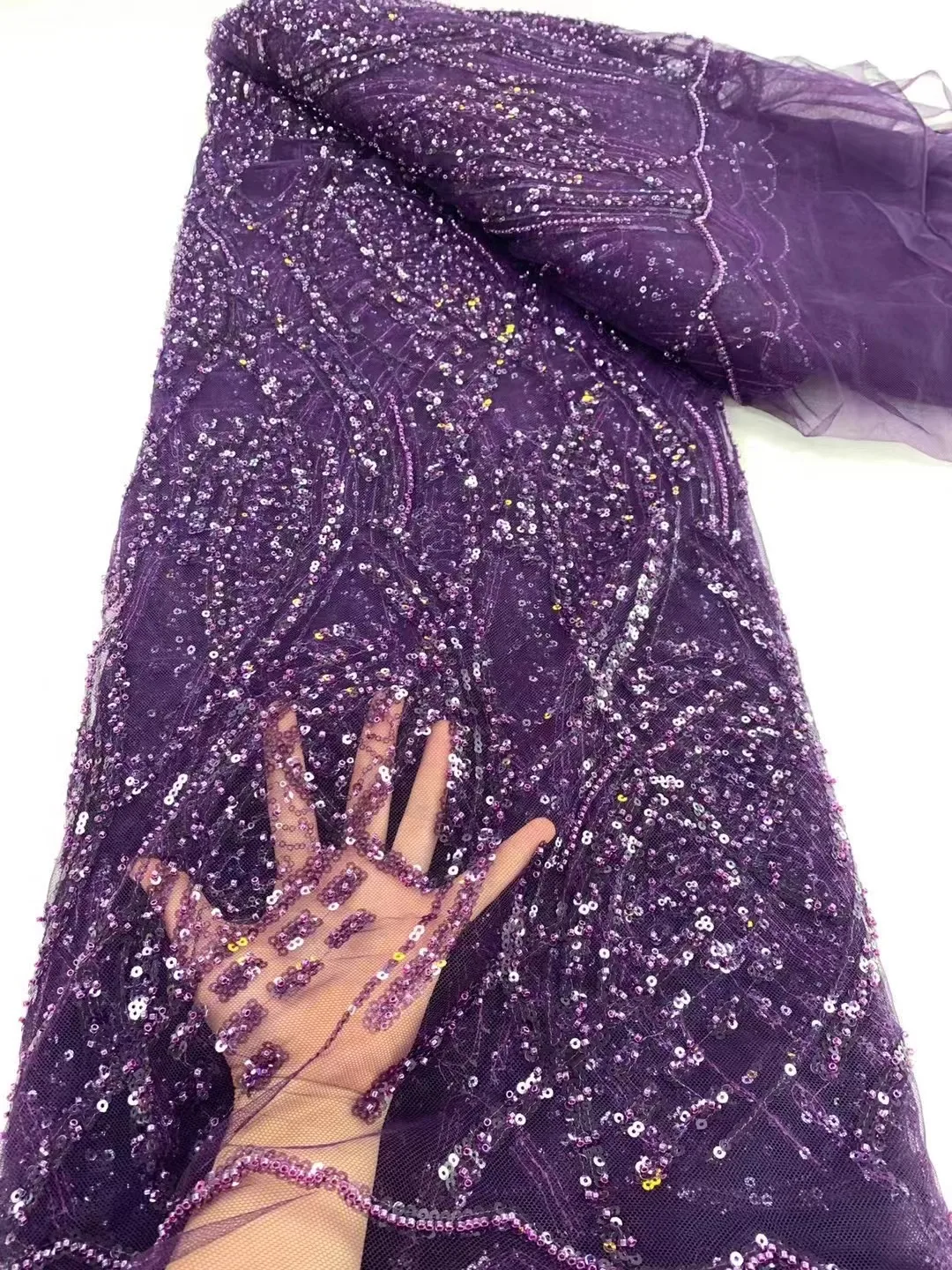 

African Sequins Tulle Lace Fabric 2024 High Quality Lace French Luxury Beaded Net Lace Fabric Nigerian For Evening Dress