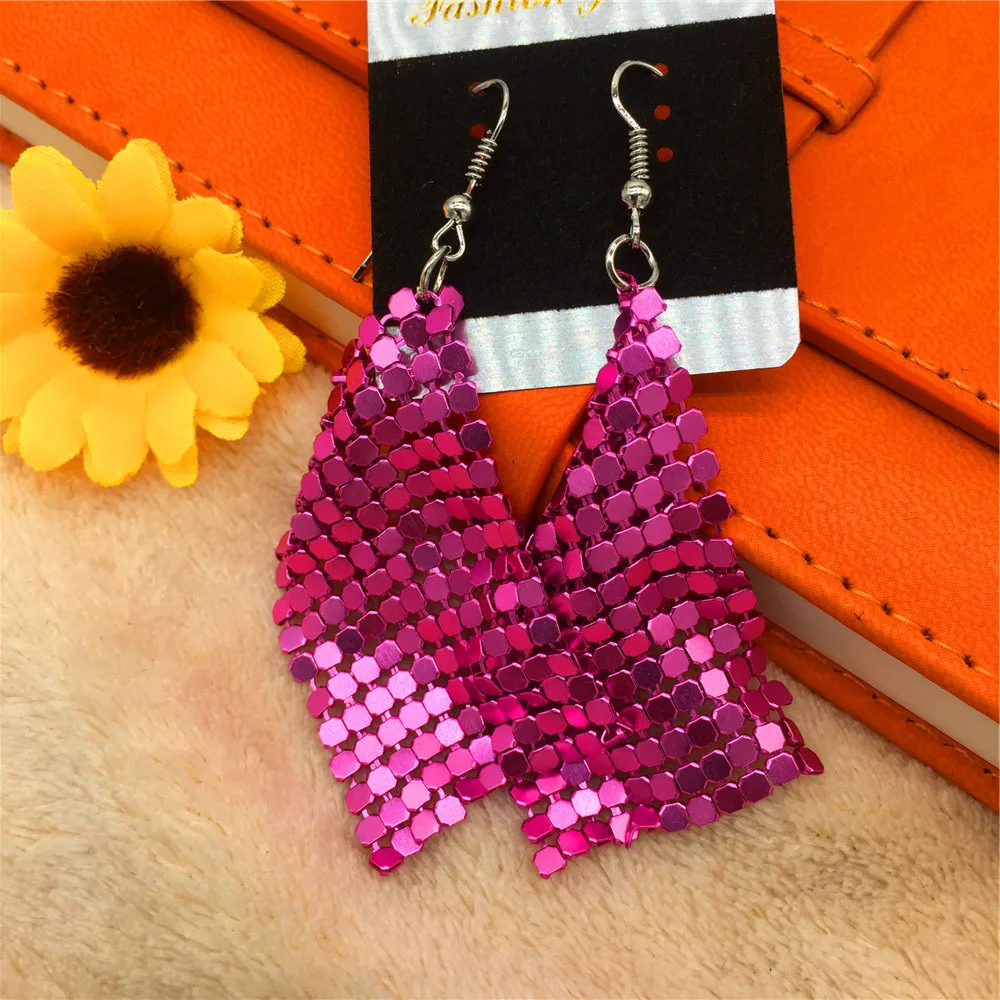 Drop Earrings Dangle Earrings Pendant Earrings Crystal Tassel Earrings Geometric Earrings Fashion Metal Sequins Earring Exaggerated Geometry Tassel Earring Shine Square Mesh Dangling Pendant Earrings Sexy Jewelry