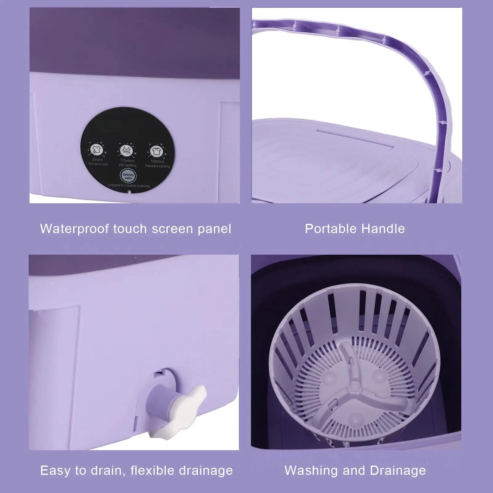 Washing machine 11L Automatic Mini Foldable Bucket Washer with Drainage Pipe for RV Travel Apartment 110 to 240V