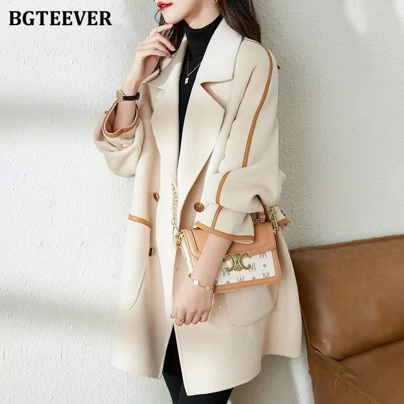 

BGTEEVER Casual Thicken Warm Ladies Blend Jackets Long Sleeve Double Breasted Pockets Female Woolen Coats Autumn Winter Outwear