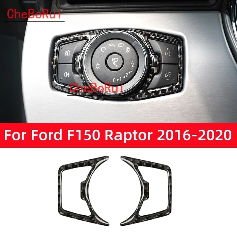 

For Ford F150 Raptor 2016-2020 Car Accessories Carbon Fiber Interior Auto Headlamp Button Decoration Stickers Trim Frame Cover