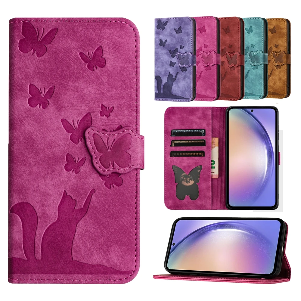 Cute Cat PU Leather Wallet Phone Case - Stylish Flip Back Cover