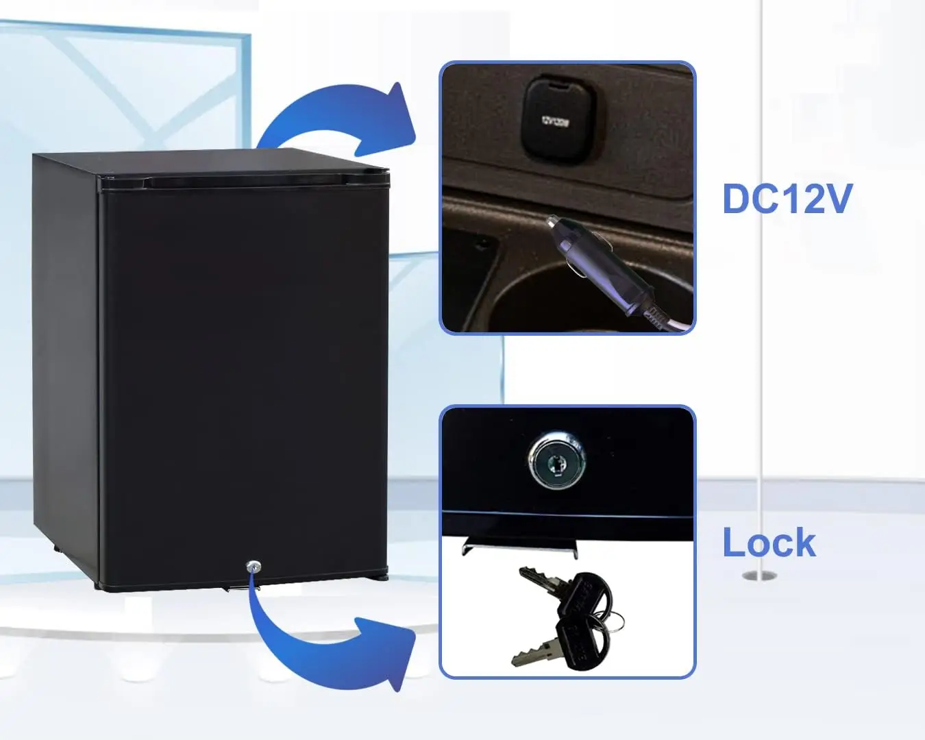 Update 12 Volt RV Refrigerator Mini Fridge with Lock Truck Refrigerator Freightliner Cascadia Drivers DC 12V 110V Compact Small