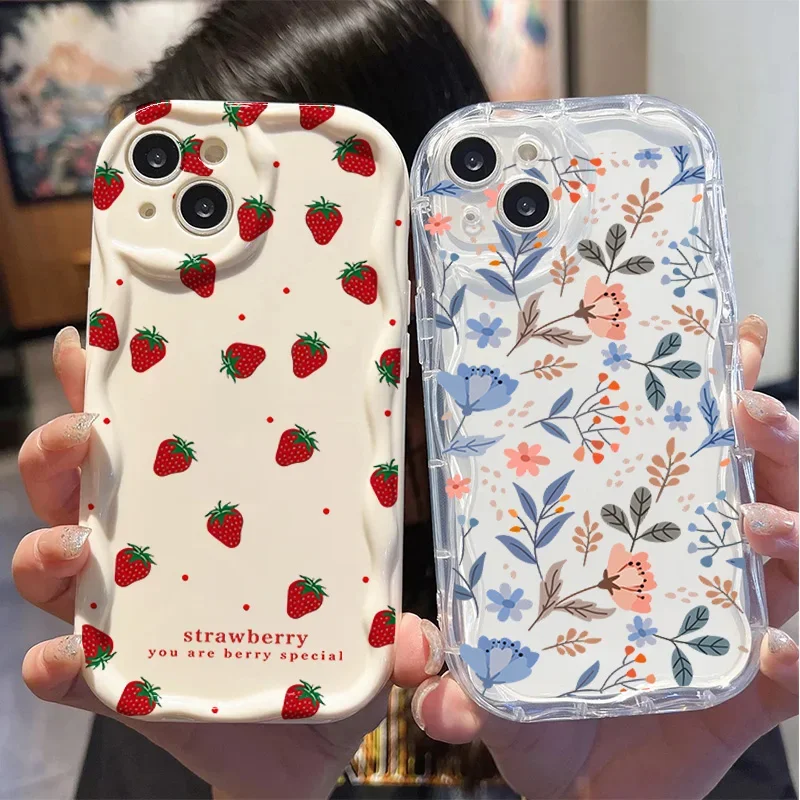 Fashion Flower Strawberry Shockproof 3D Wave Silicone Phone Case