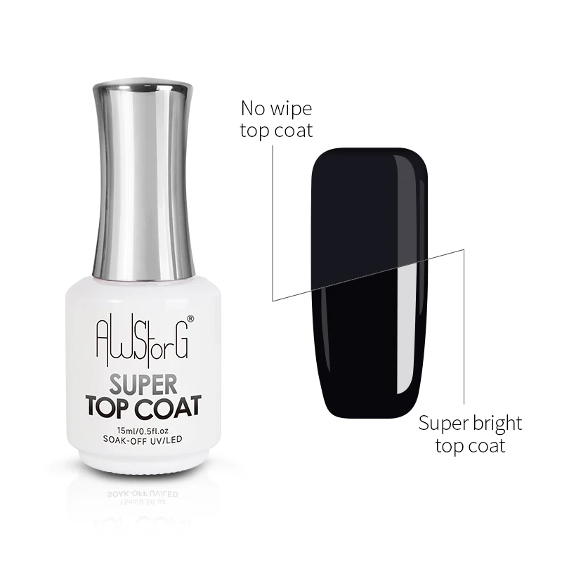 AWStorG 15ML Super Top Coat Nail Art Gel Varnish Semi Permanent Soak Off No Wipe UV Gel Varnish Shining Clear Top Coat 4