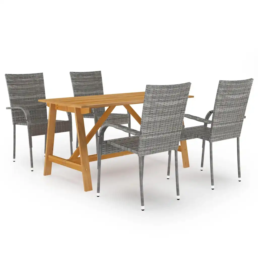 5 Piece Patio Dining Set Gray Solid acacia wood & PE rattan D Outdoor Table and Chair Sets Outdoor Furniture Sets