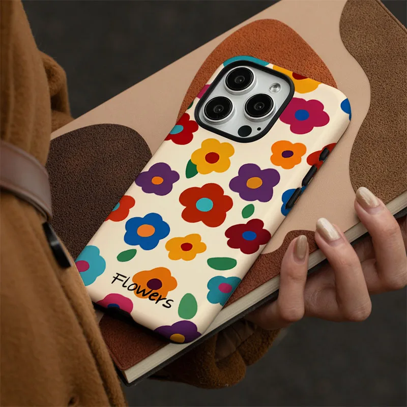 Floral Design Phone Case with 2-in-1 Film Shell Cover